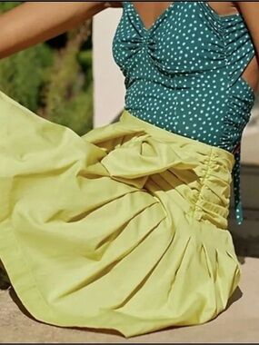 Anthropologie MAEVE Lime Bow mini skirt size XS